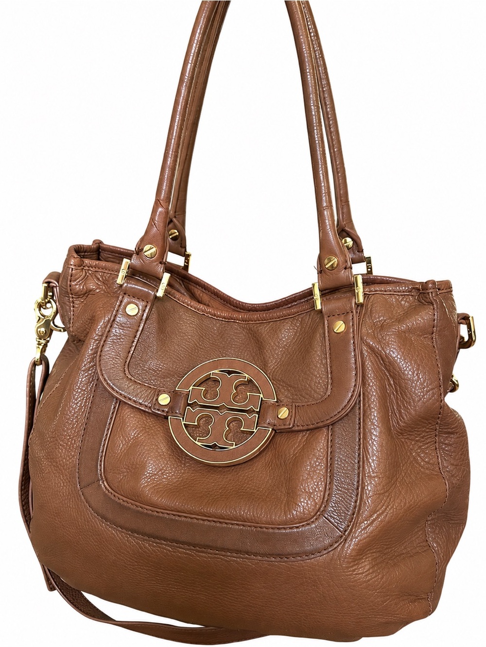 Tory Burch Amanda Brown Pebbled Leather Shoulder Tote Crossbody Bag - Picture 9 of 15
